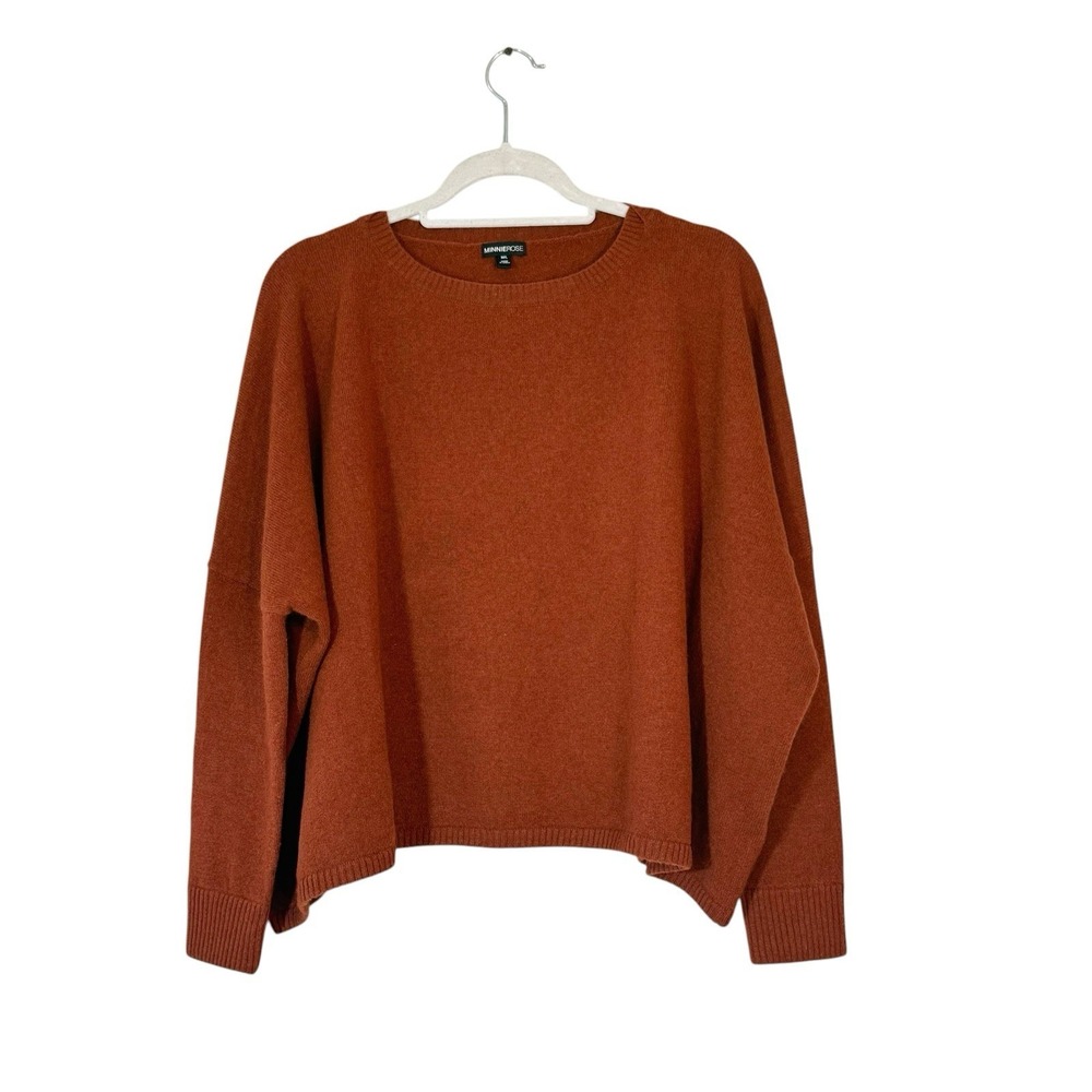 Minnie Rose 100% Cashmere Dolman Sleeve Burnt Orange Sweater Size M/L Boxy